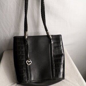Vintage Brighton Croc Embossed Blk Leather Pebble Shoulder Bag